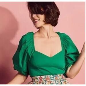 Buru Balloon Sleeve Bustier Cropped Top XS, Kelly Green | NEW $118